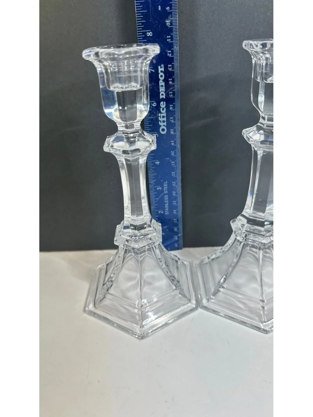 Lead Crystal 8” Lead Crystal Glass Candle Holders Hexagon Base